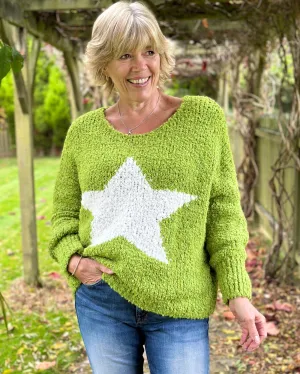 Alpaca Wool Mix Boucle Star Jumper - Green