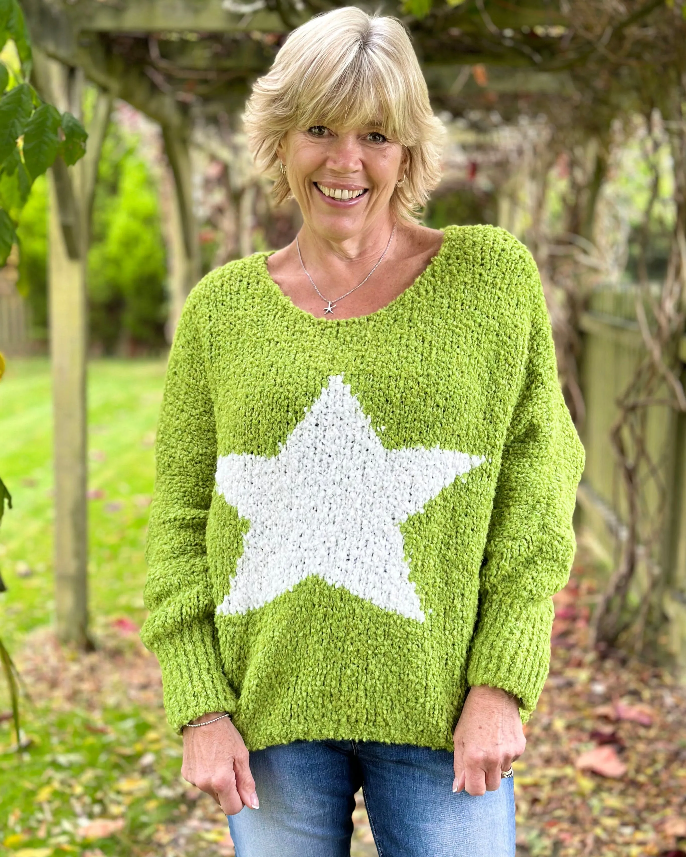 Alpaca Wool Mix Boucle Star Jumper - Green