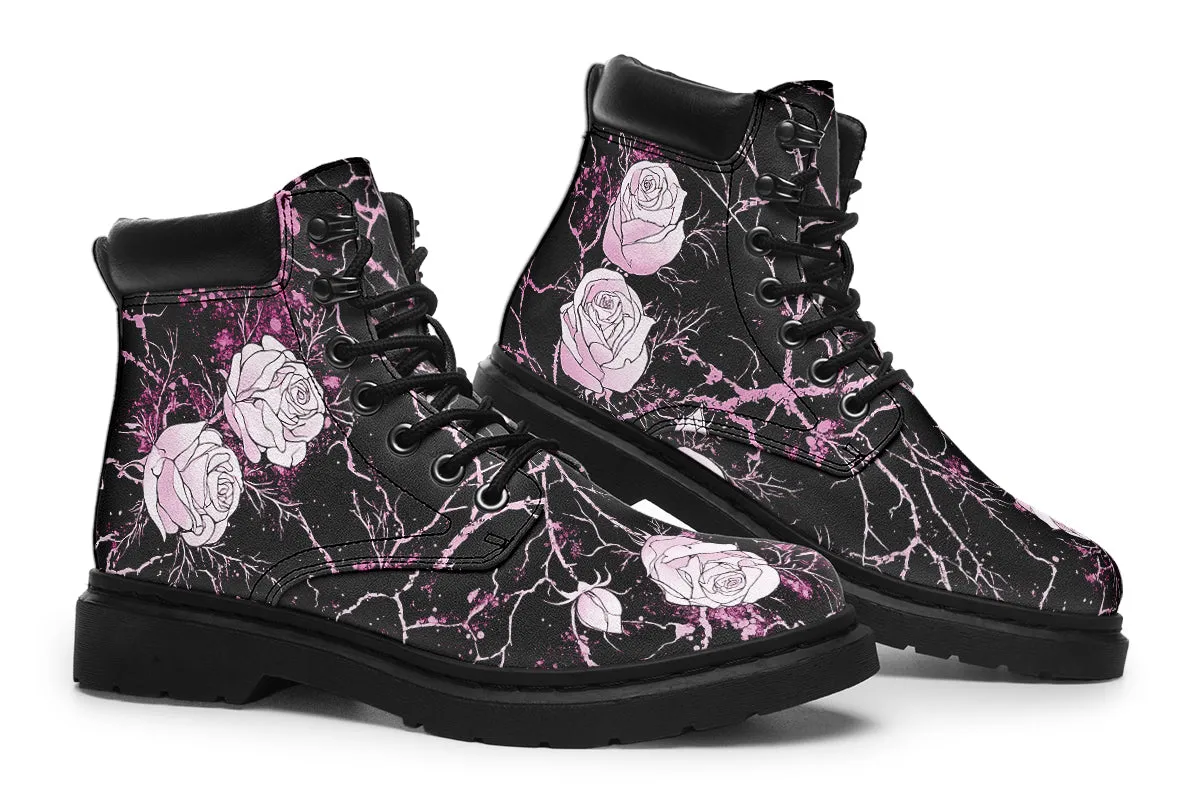 Amethyst Kintsugi Rose Classic Boots - High Quality Micro-Suede Weatherproof Vegan Shoes with Stitched on Soles