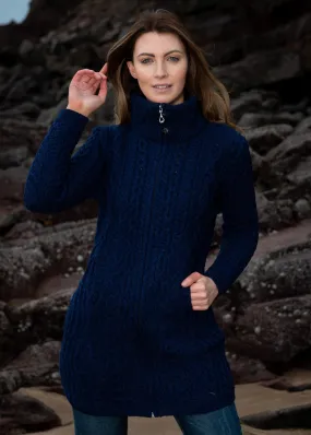 Aran Long Fitted Coat | Deep Water Blue