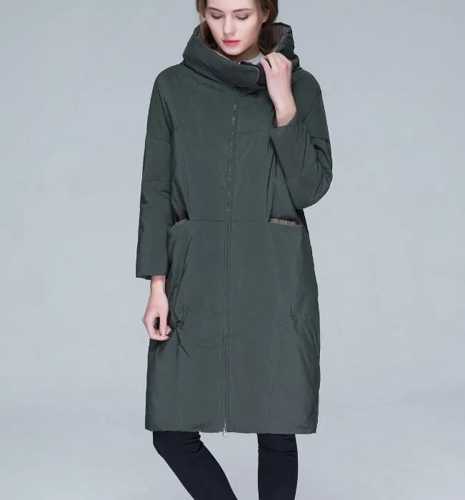 Army Green Winter Loose Duck Down Jackets Hooded Warm Women Long Down Coat