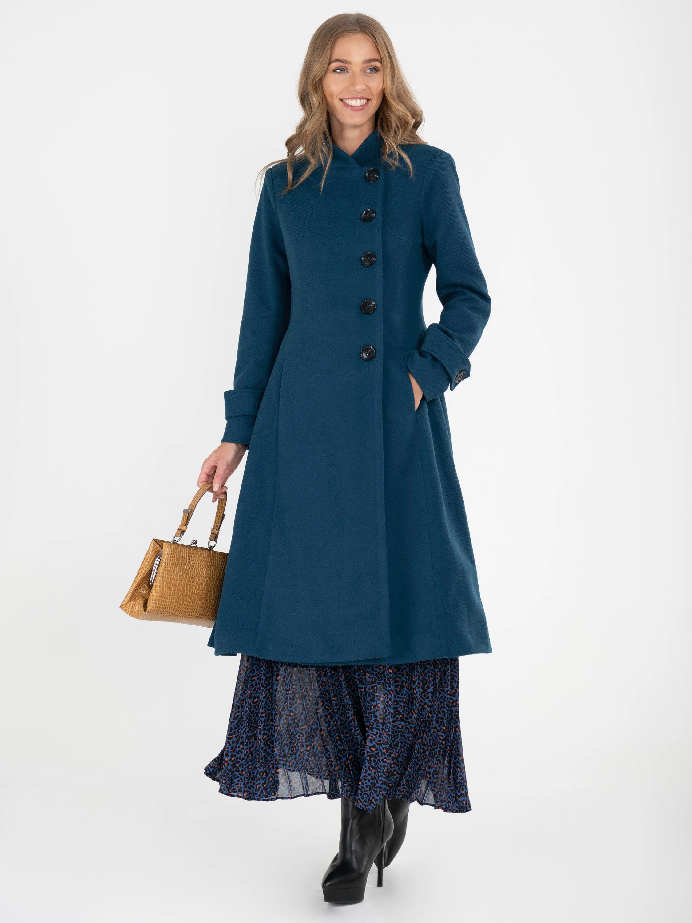 Asymmetric Button Coat, Dark TEAL