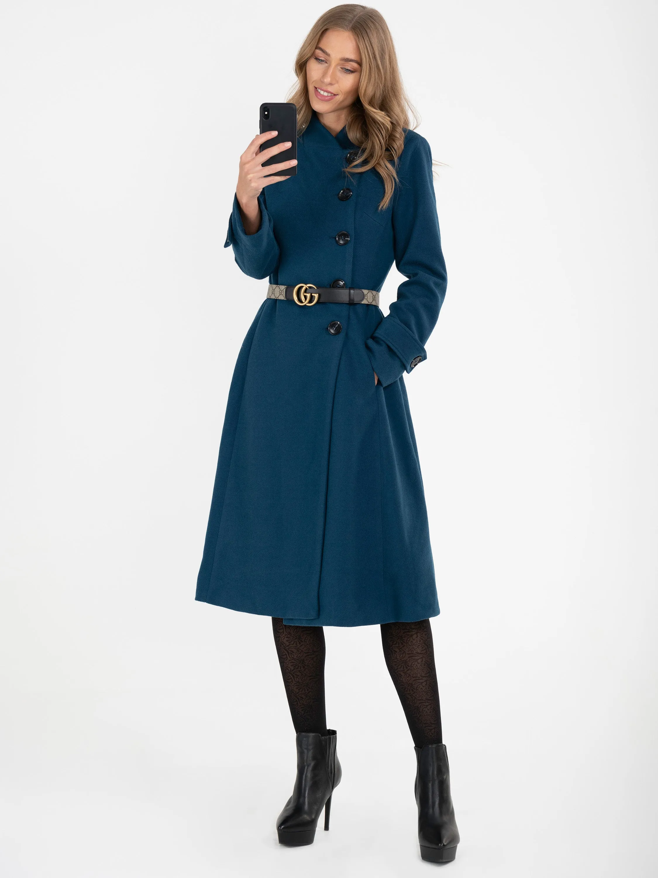 Asymmetric Button Coat, Dark TEAL