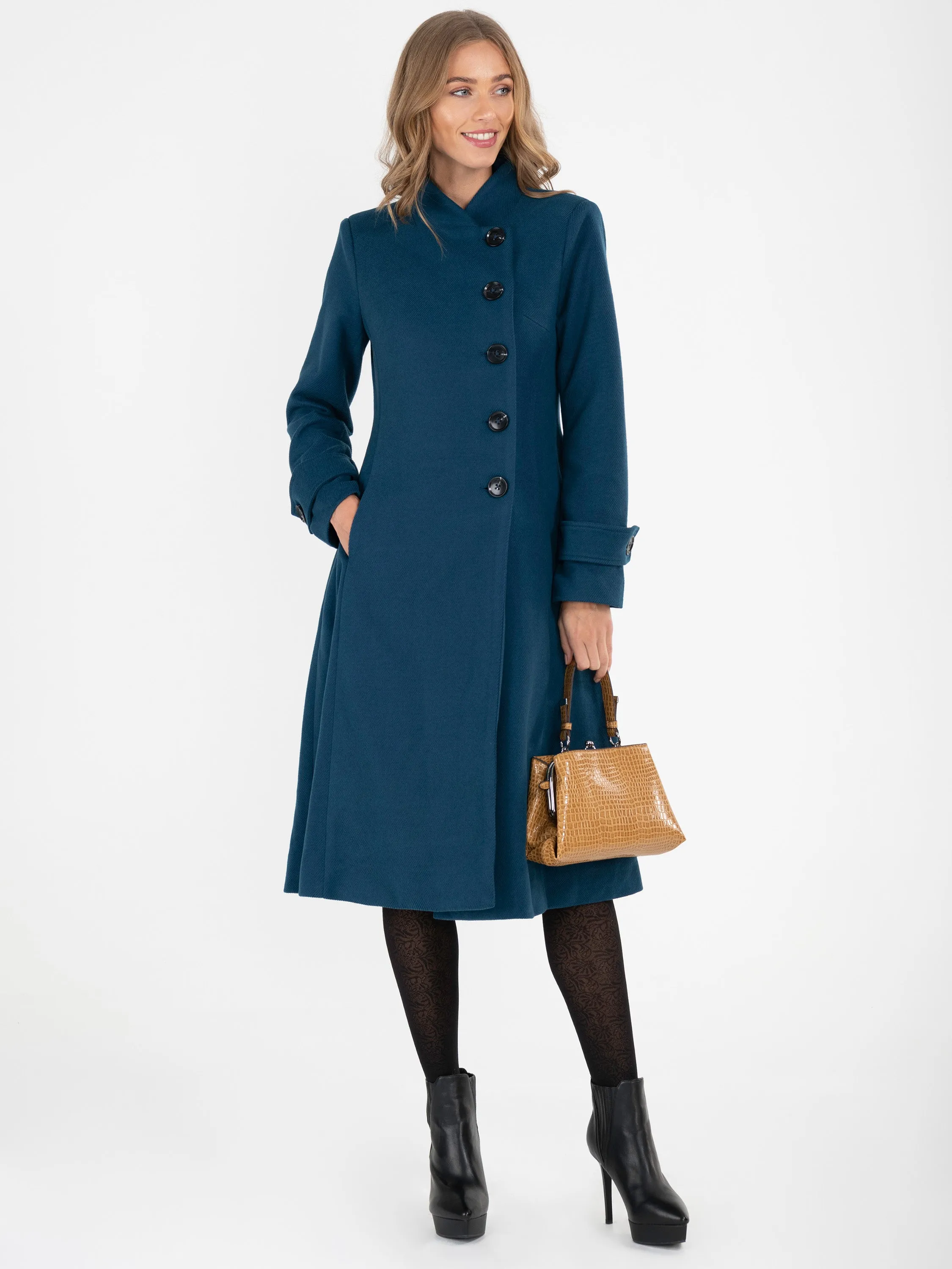 Asymmetric Button Coat, Dark TEAL