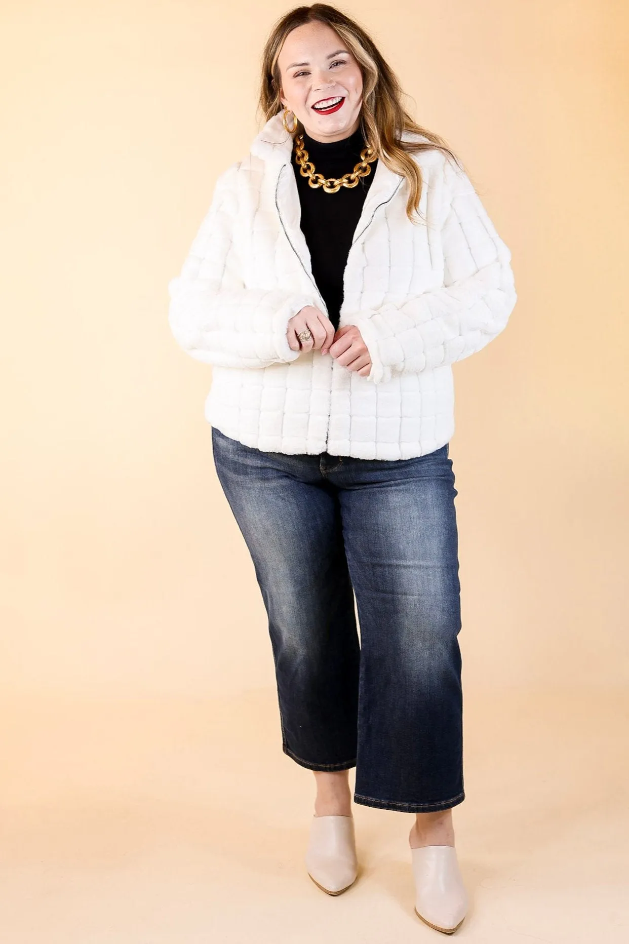 At The Top Quilted Faux Fur Jacket in Ivory