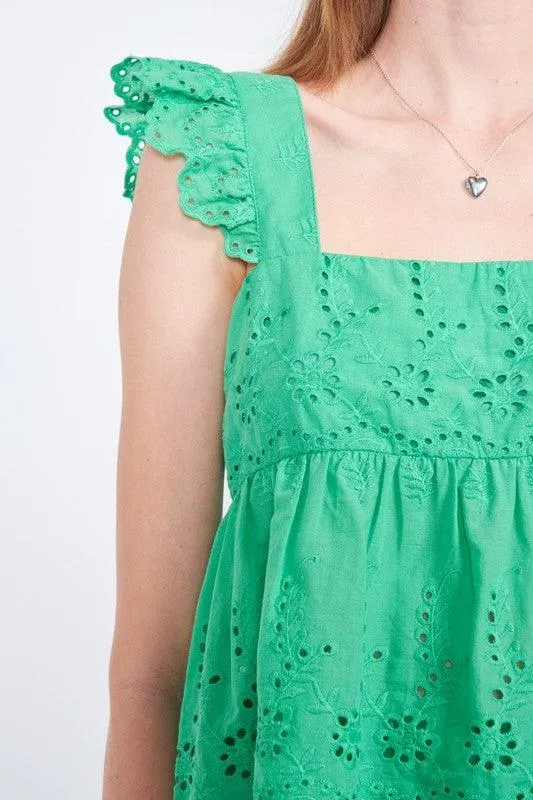 Bailee Ruffle Sleeve Hem Eyelet Top