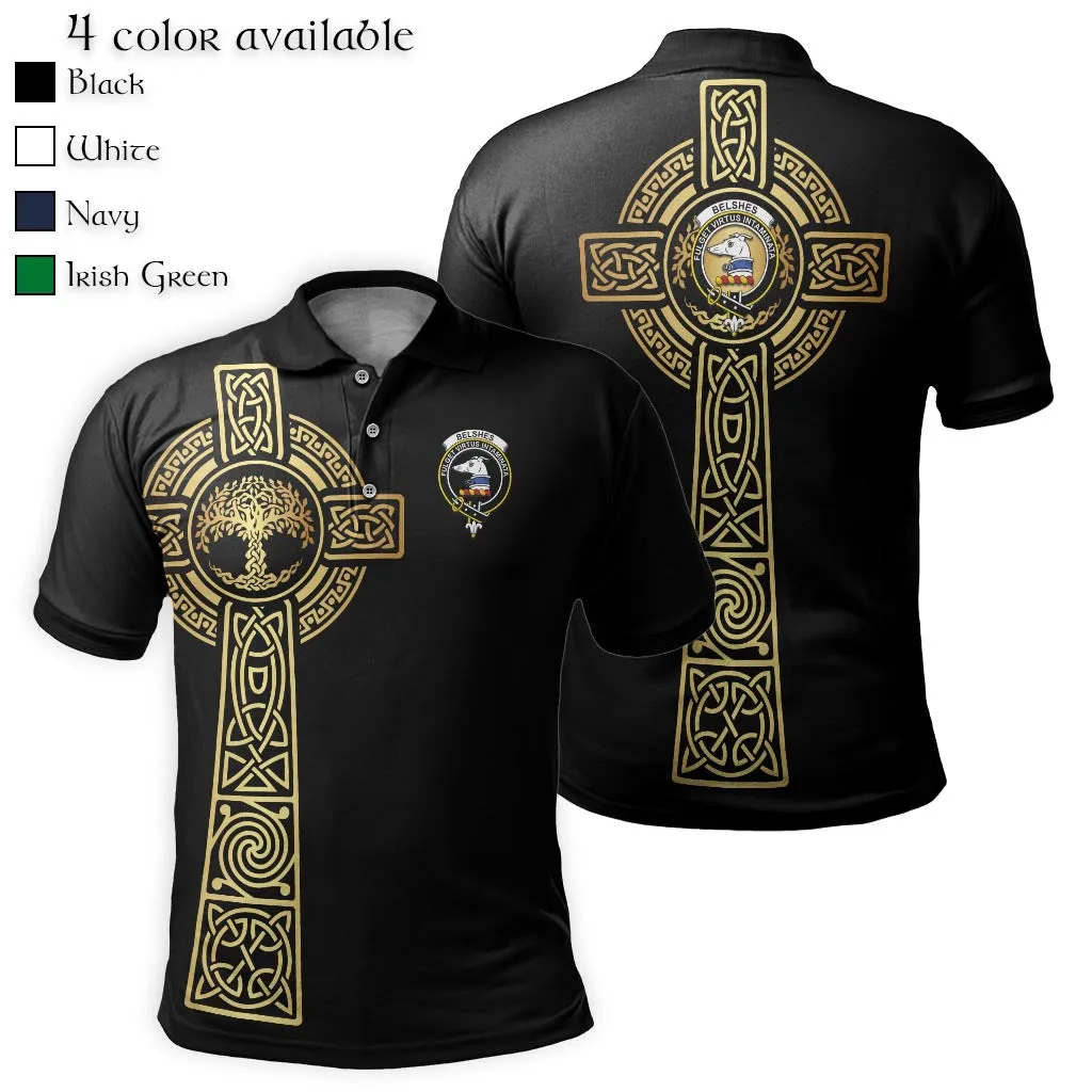 Belshes (Belsches) Clan Polo Shirt with Golden Celtic Tree Of Life