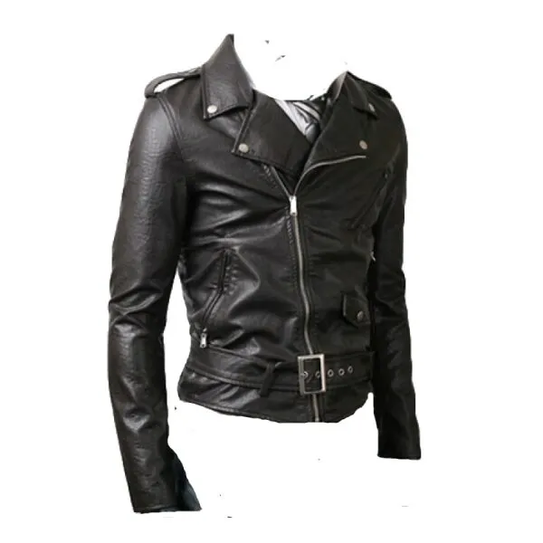 Belted Rider Biker Black Leather Moto Jacket For Men