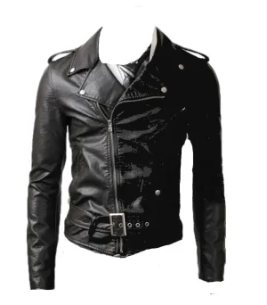 Belted Rider Biker Black Leather Moto Jacket For Men