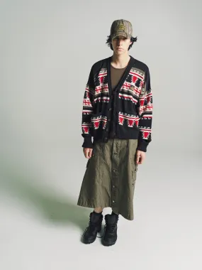 Black & Red Sportwool Nordic Cardigan