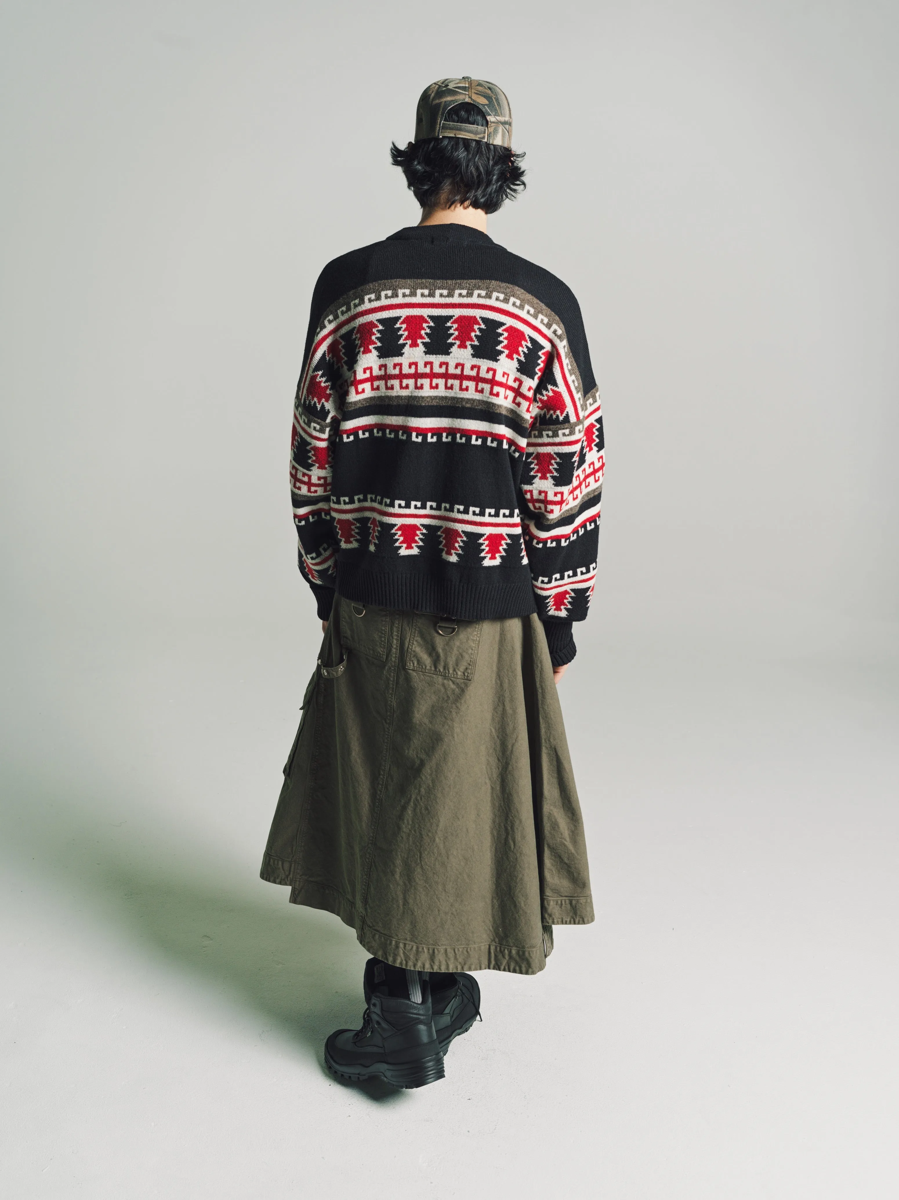 Black & Red Sportwool Nordic Cardigan