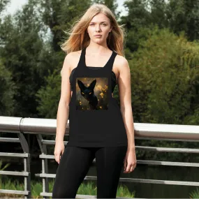 Black and Orange Kitty Cat Women's Loose Racerback Tank Top