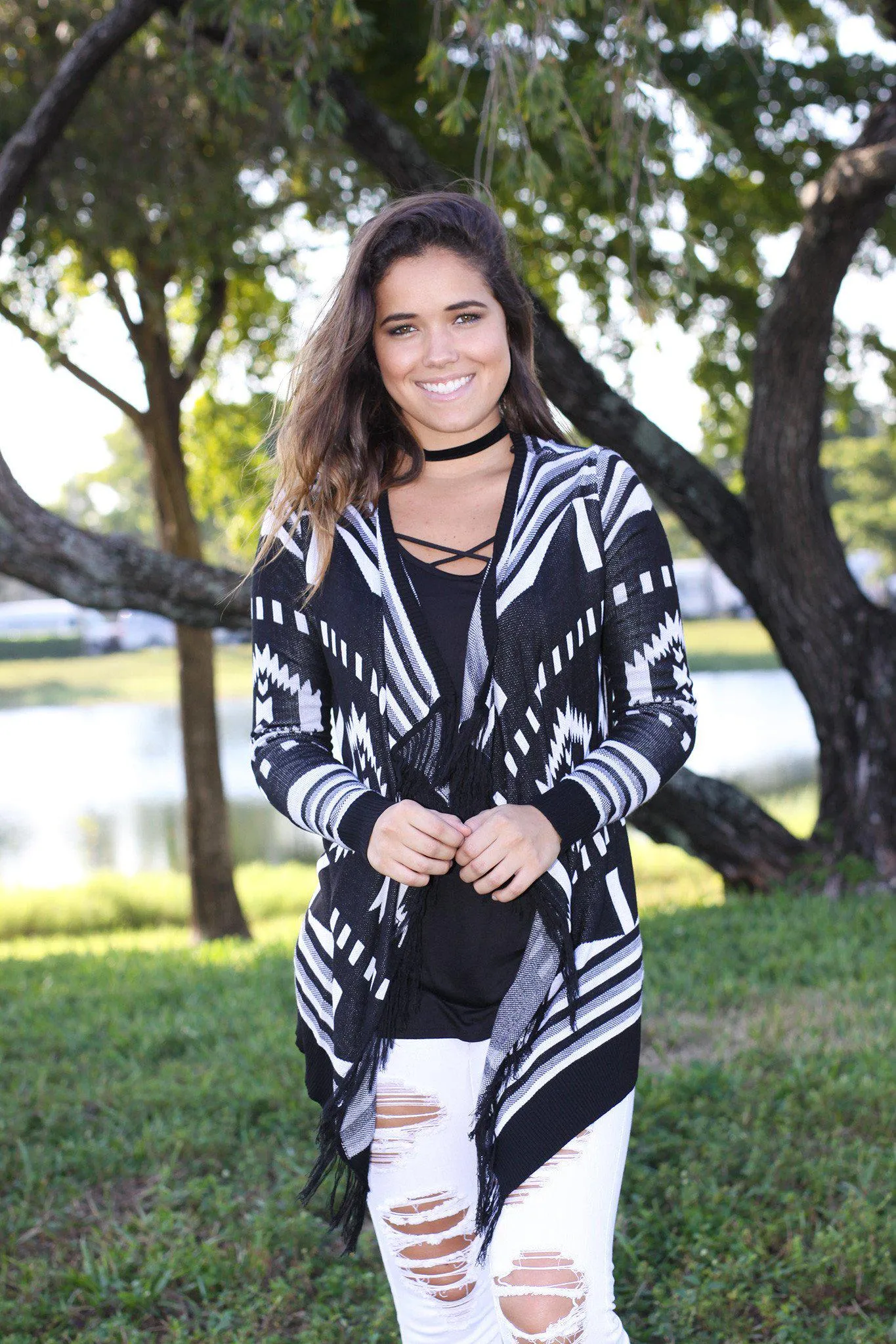 Black and White Fringe Cardigan