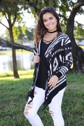 Black and White Fringe Cardigan