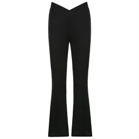 Black Caramel V-shaped High Waist Thin Flared Pants