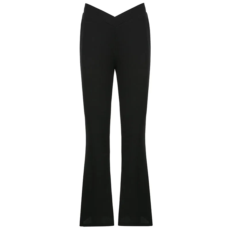 Black Caramel V-shaped High Waist Thin Flared Pants