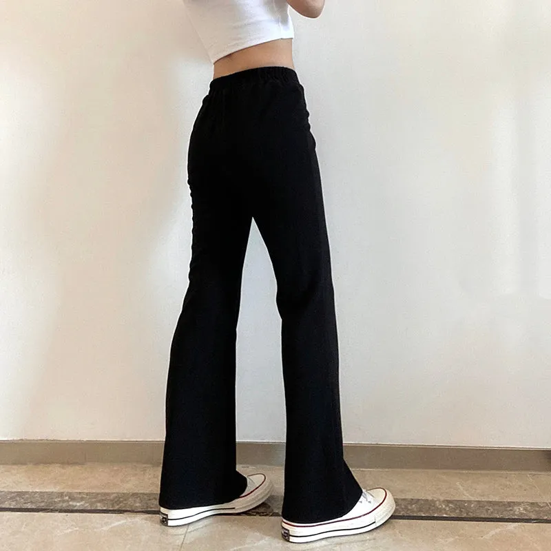 Black Caramel V-shaped High Waist Thin Flared Pants