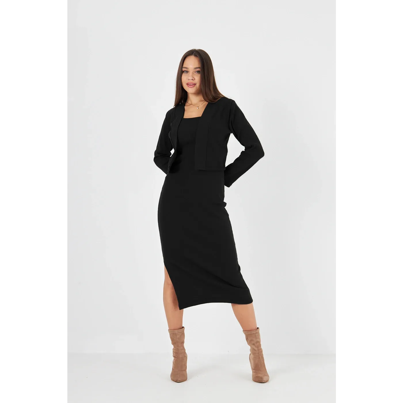 Black Cardigan Dress Matching Set