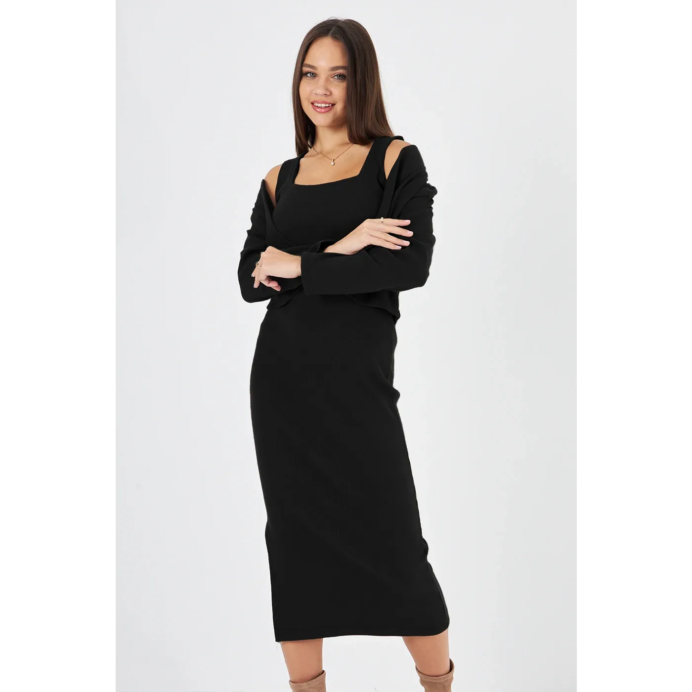 Black Cardigan Dress Matching Set