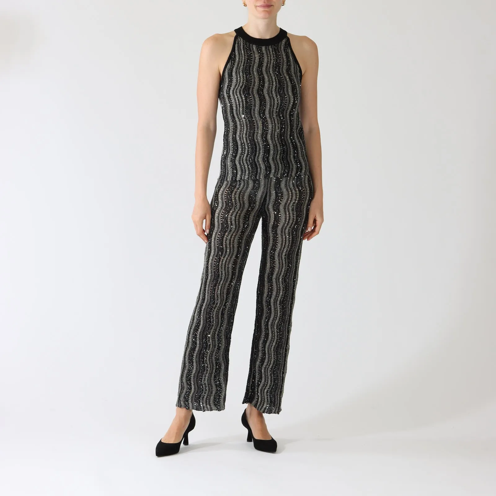 Black Lurex Wavy Stripe Knit Pants