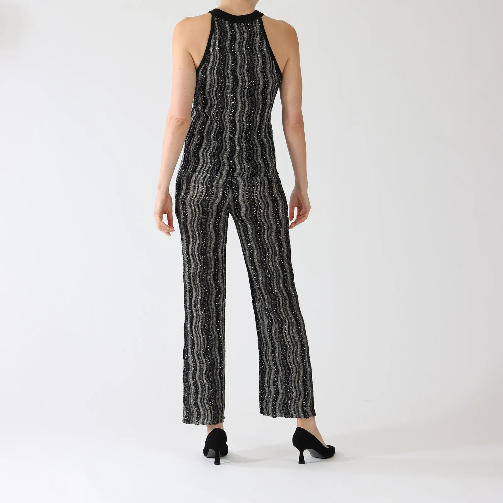 Black Lurex Wavy Stripe Knit Pants