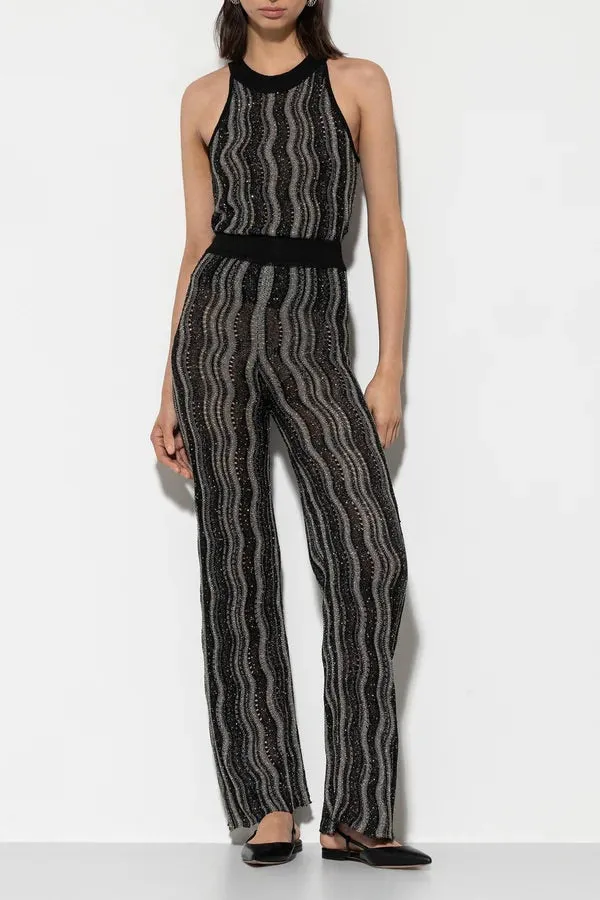 Black Lurex Wavy Stripe Knit Pants