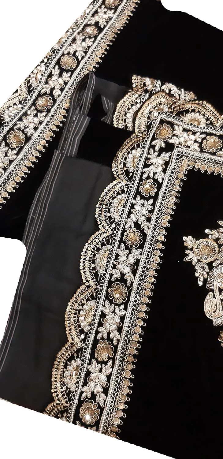 Black Trendy Velvet Sequins And Zardozi Work Saree