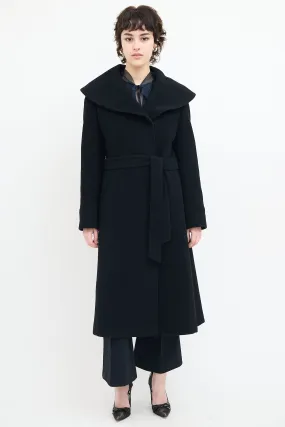 Black Wool Wide Collar Belted Coat