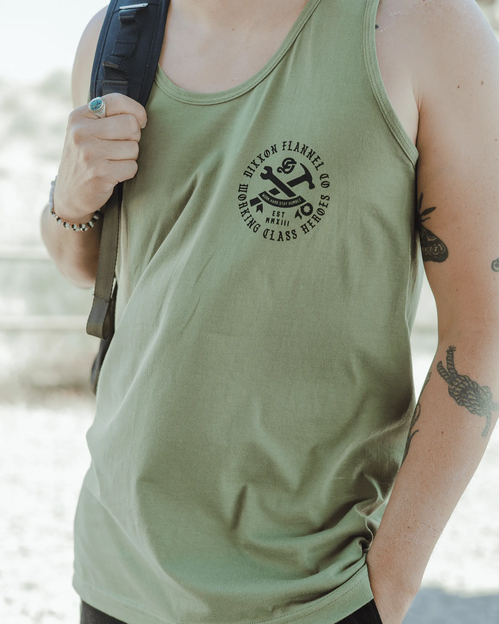 Black Working Class Badge Tank - O.D. Green