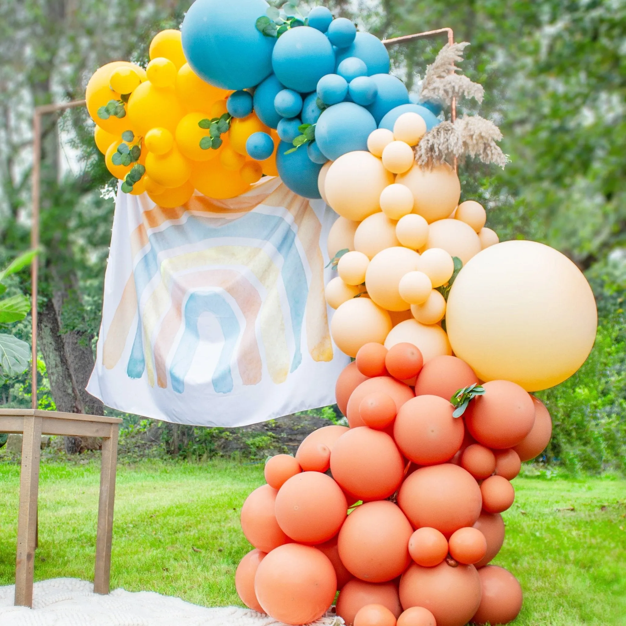 Boho Rainbow Balloon Arch Kit - Blue & Orange Balloon Garland Kit