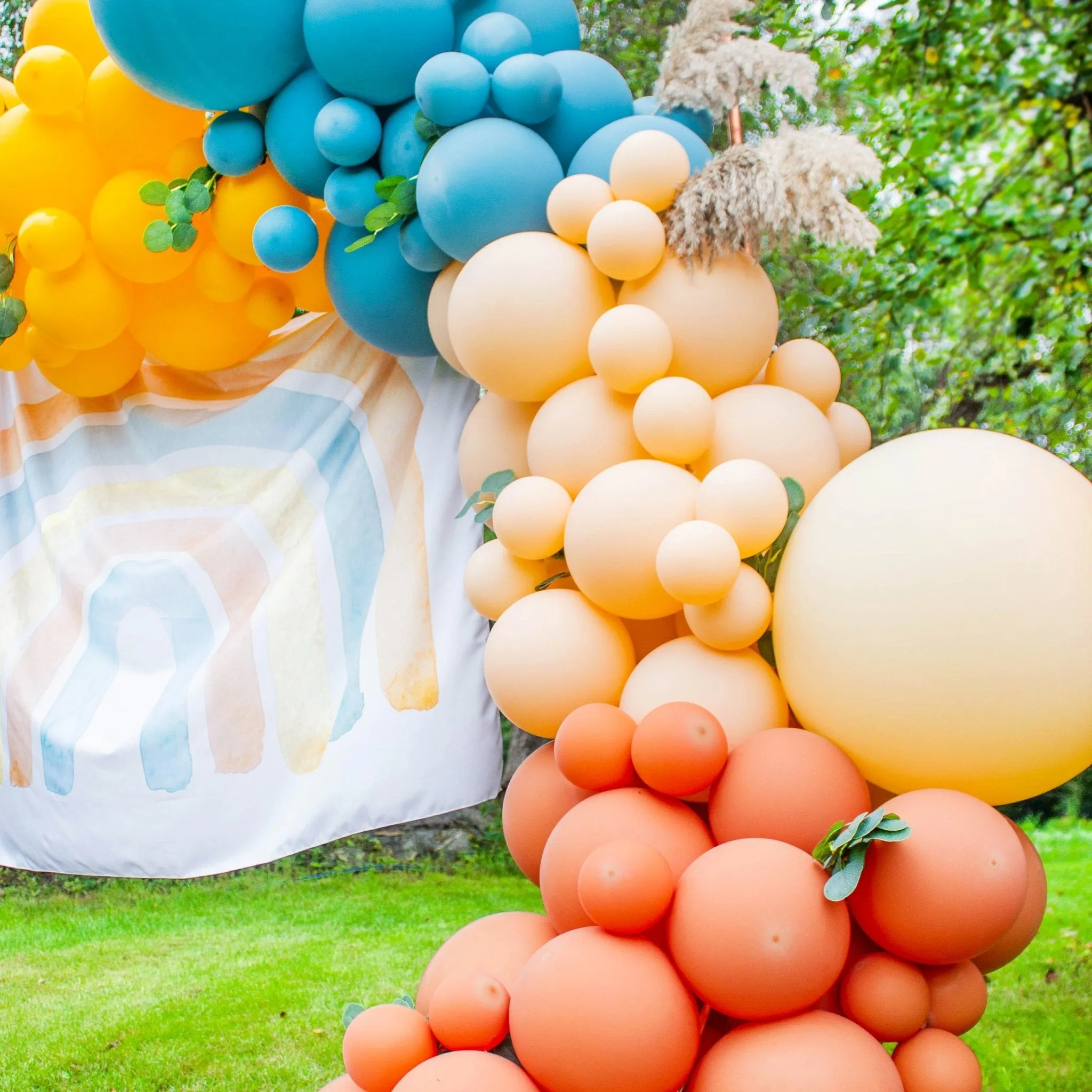 Boho Rainbow Balloon Arch Kit - Blue & Orange Balloon Garland Kit