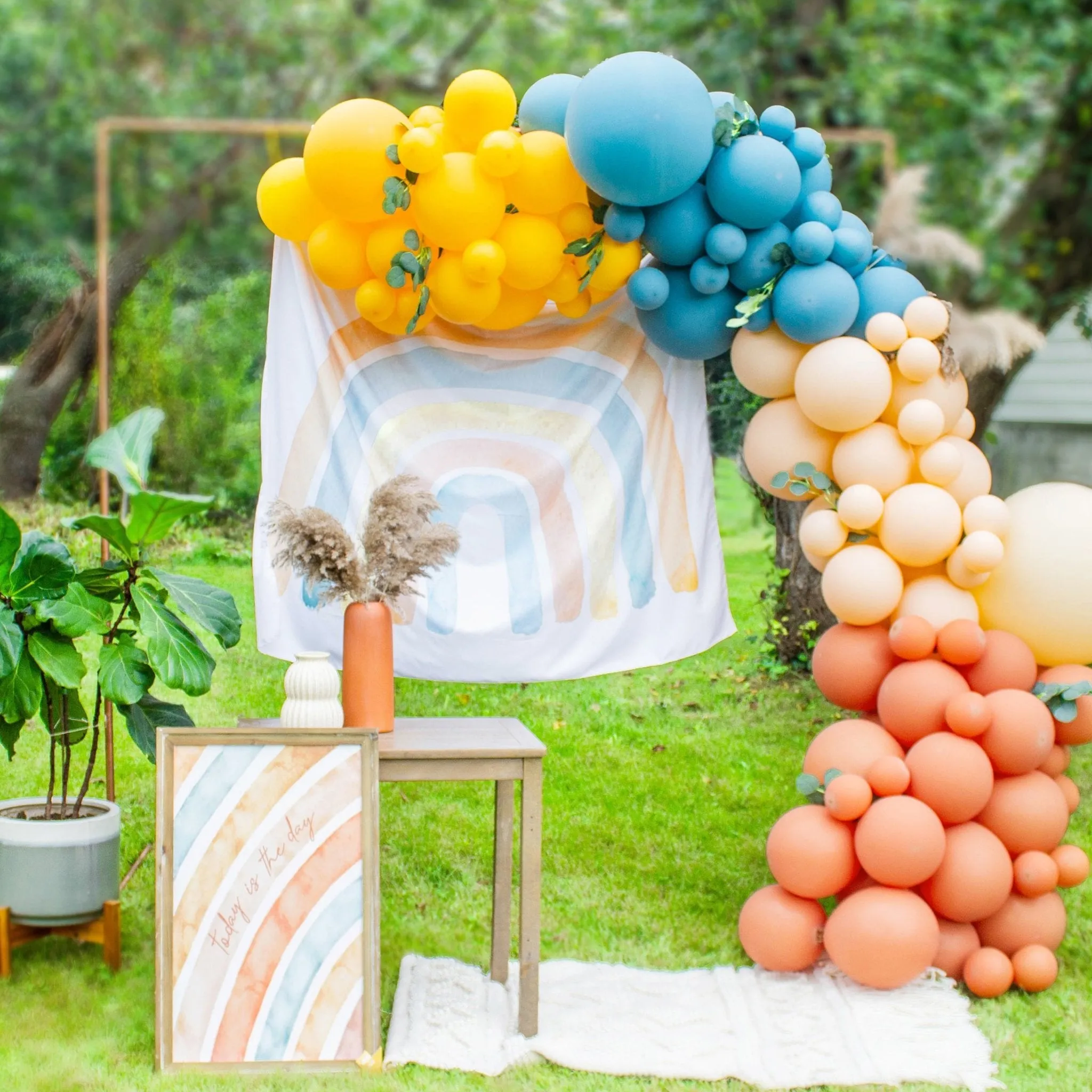 Boho Rainbow Balloon Arch Kit - Blue & Orange Balloon Garland Kit