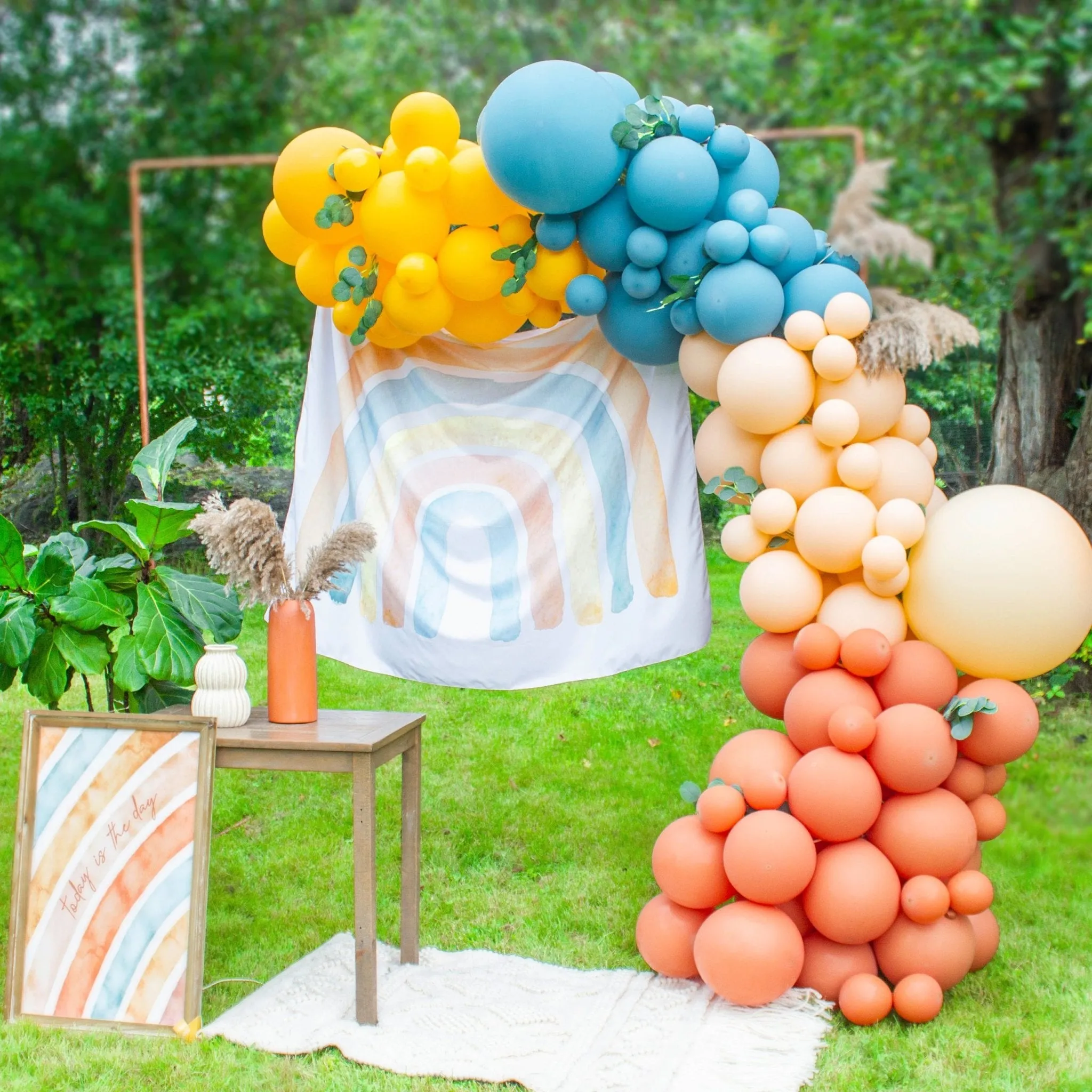 Boho Rainbow Balloon Arch Kit - Blue & Orange Balloon Garland Kit