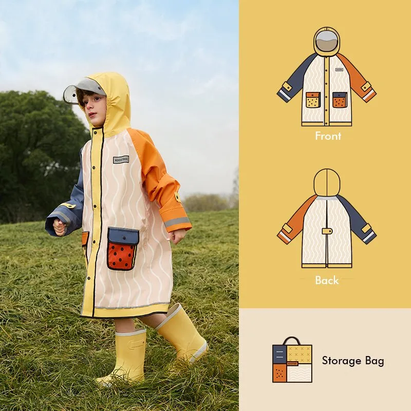 Bold Geometric Print Cream & Orange Raincoat for Kids