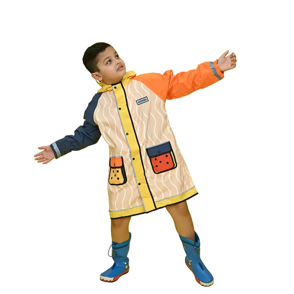 Bold Geometric Print Cream & Orange Raincoat for Kids