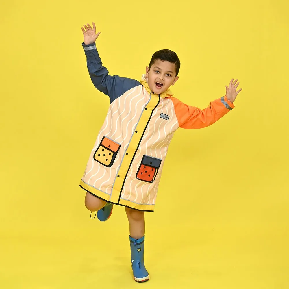 Bold Geometric Print Cream & Orange Raincoat for Kids