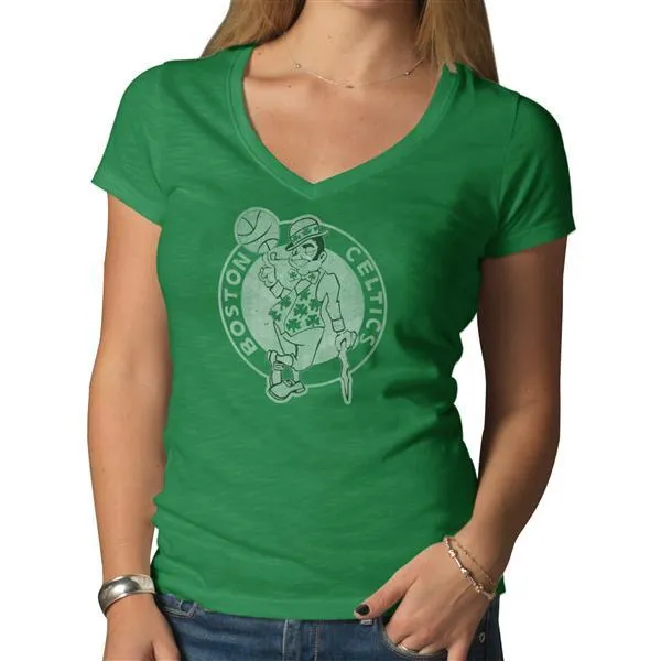 Boston Celtics 47 Brand Women Kelly Green Soft Cotton V-Neck Scrum T-Shirt