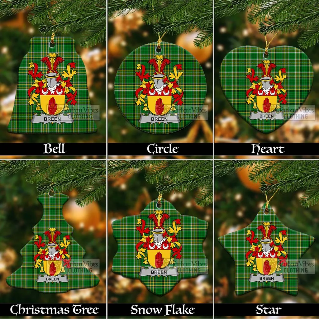 Breen Irish Clan Tartan Christmas Ceramic Ornament with Coat of Arms