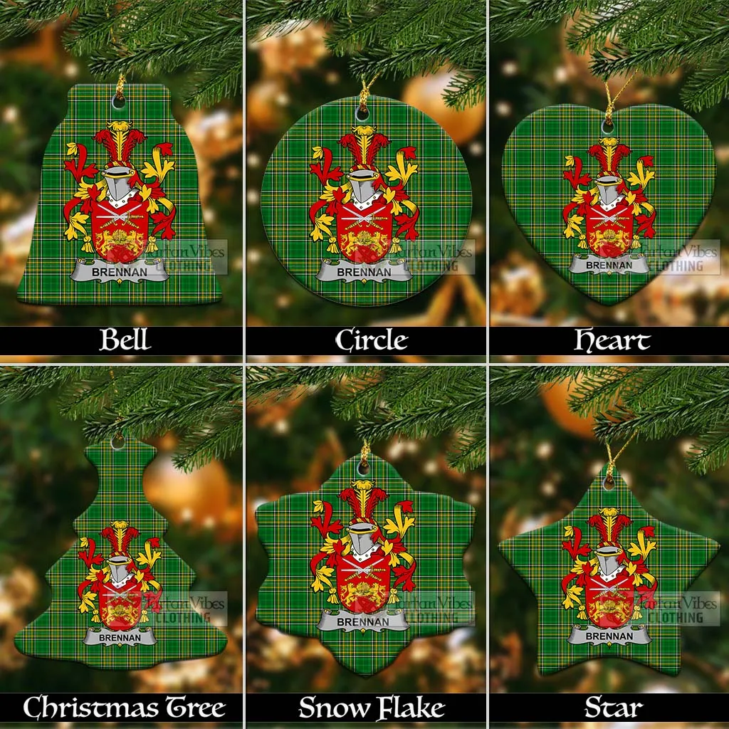 Brennan Irish Clan Tartan Christmas Ceramic Ornament with Coat of Arms