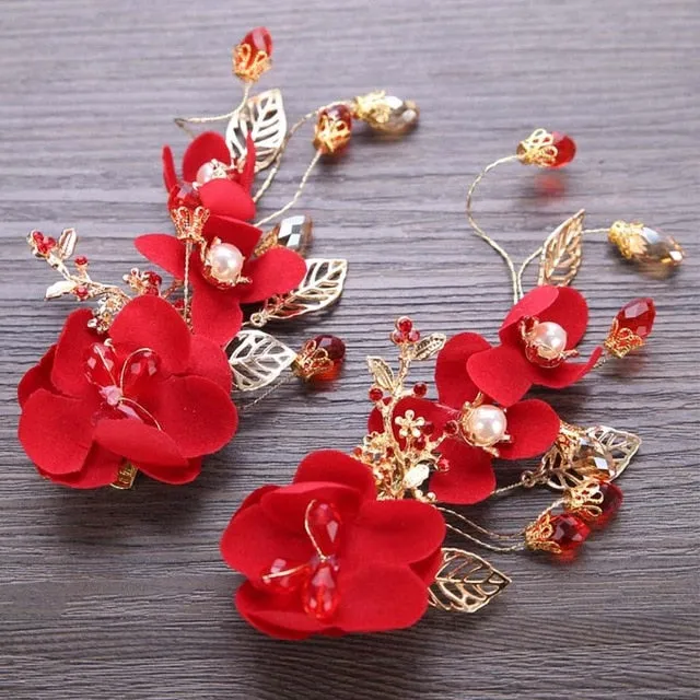 Bridal Red Flower Hair Accessories (1 PC) for Chinese Wedding