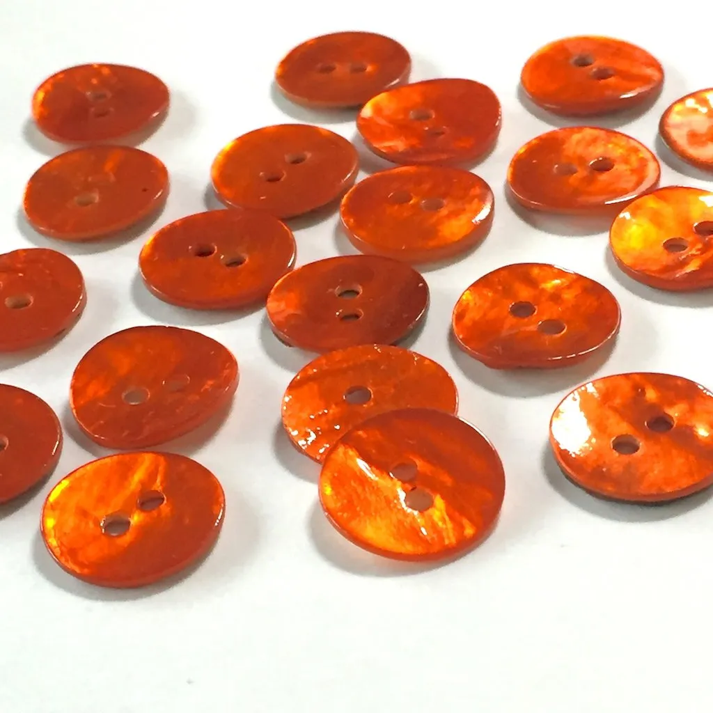 Bright Orange Pearl Shell 2-Hole 11/16" Button, Pack of 4, #300906-D