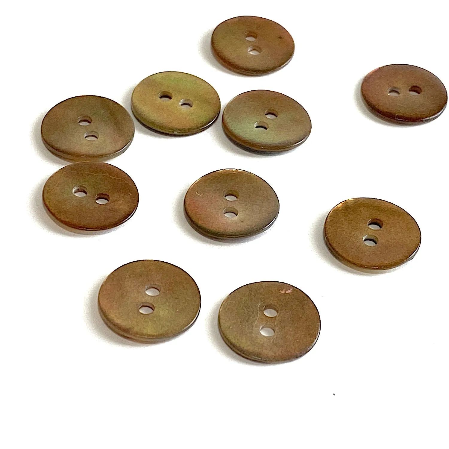 Bronze Iridescent Brown 1/2" Pearl Shell 2-hole Button, Pack of 11   #181- D