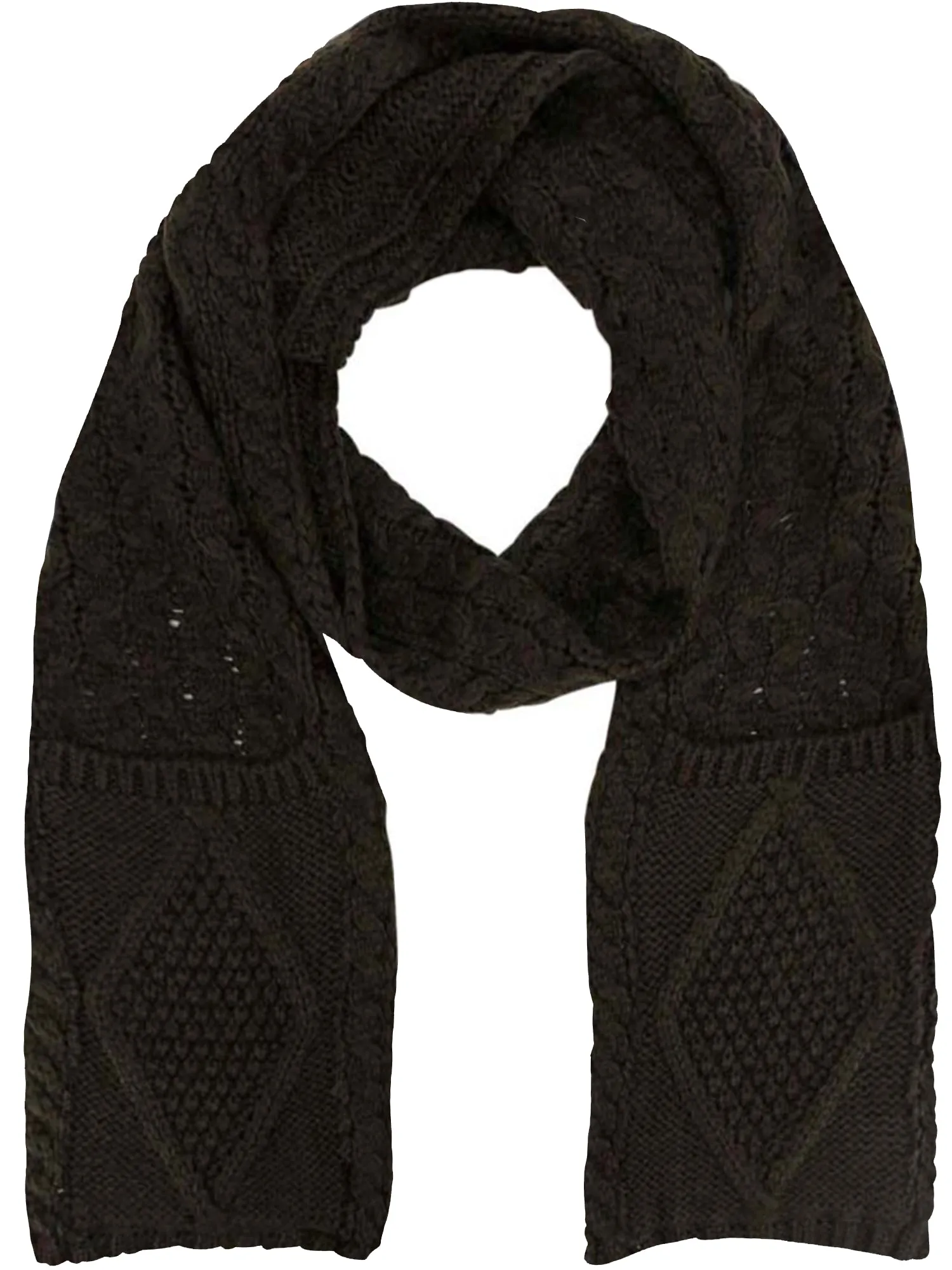 Brown Classic Knit Unisex Winter Scarf With Pockets