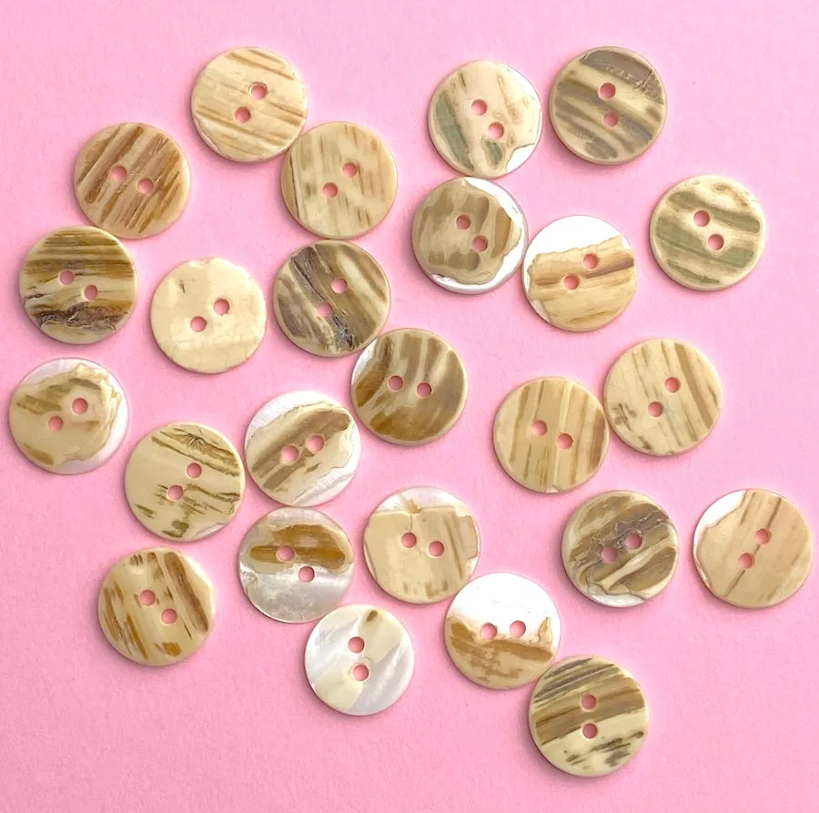 BULK DEAL White/Off-White Pearl Shell, 9/16" Iridescent 2-Hole MOP Button 14mm, Butterscotch Tiger Backs, 500 BUTTONS for $24.00 #LP-46-500