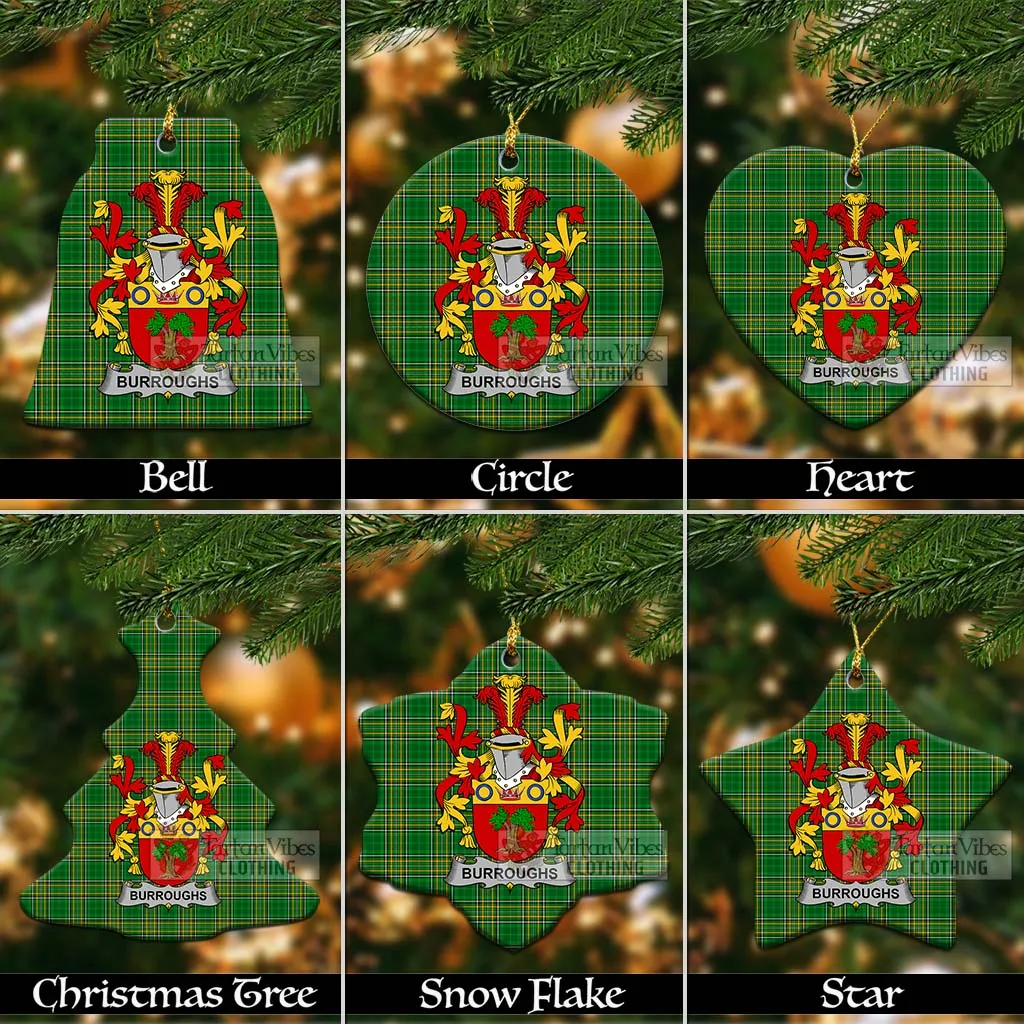 Burroughs Irish Clan Tartan Christmas Ceramic Ornament with Coat of Arms