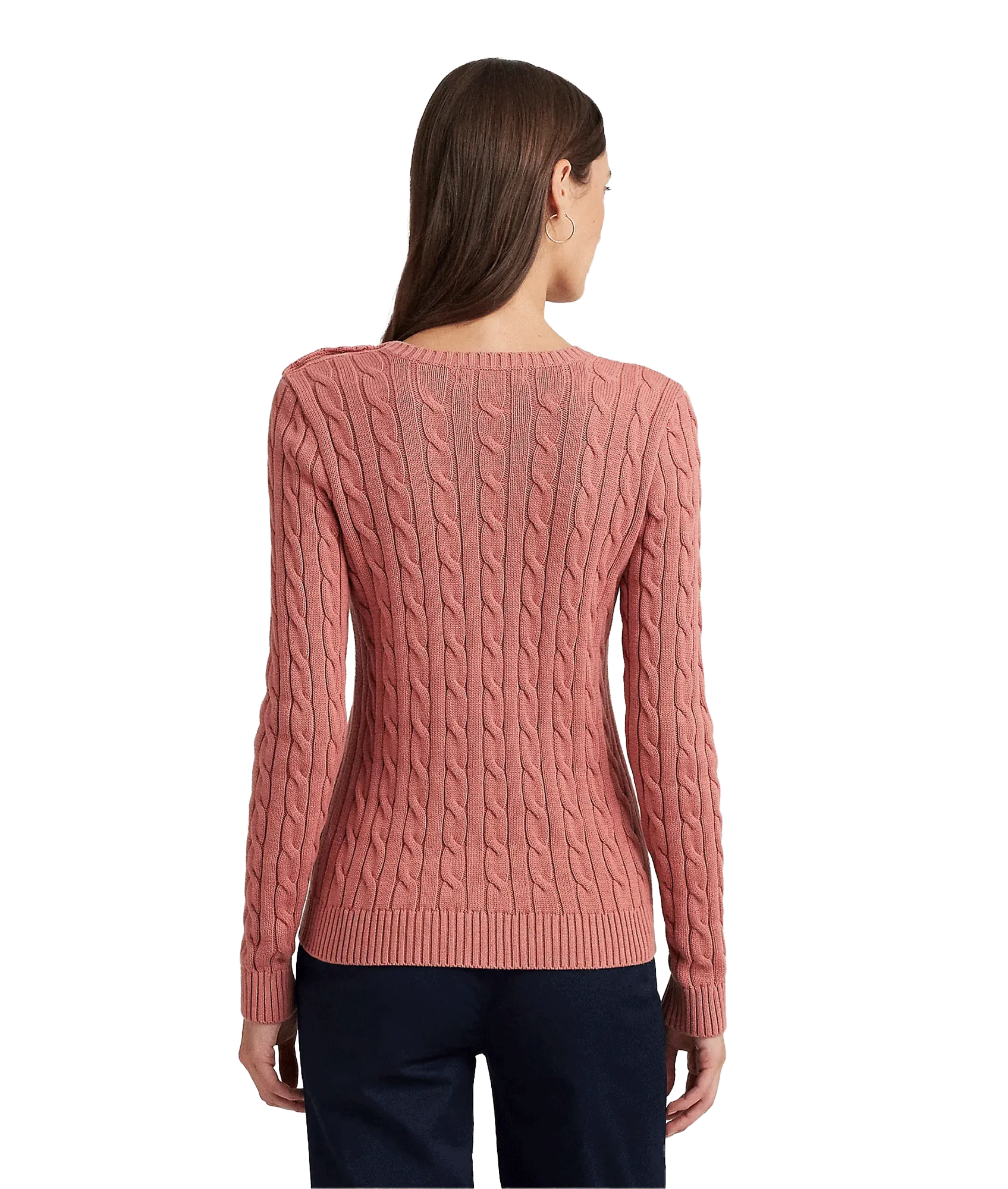 Button-Trim Cable-Knit Cotton Jumper - Pink