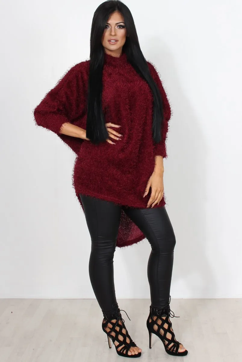 Carrie Wine Drooped Back Knitted Jumper