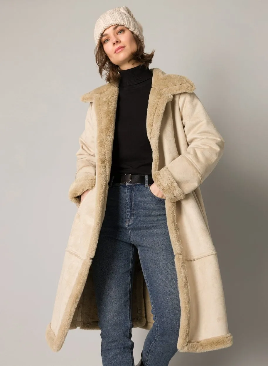 CASUAL SUEDE FAUX FUR COAT