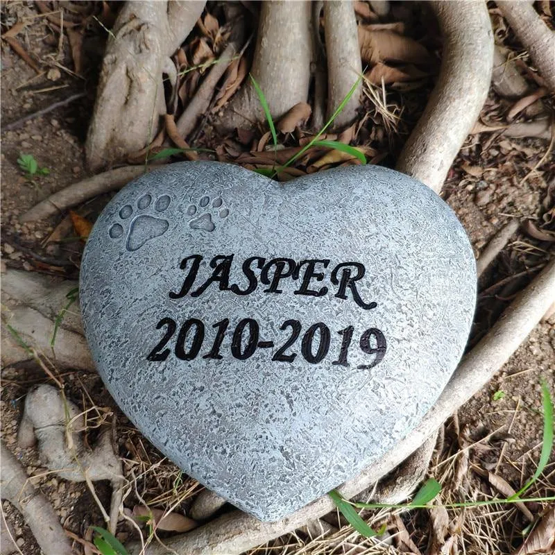 Cat Dog Remembrance Hand-print Heart Shaped Memorials Stone Grave Marker Gift