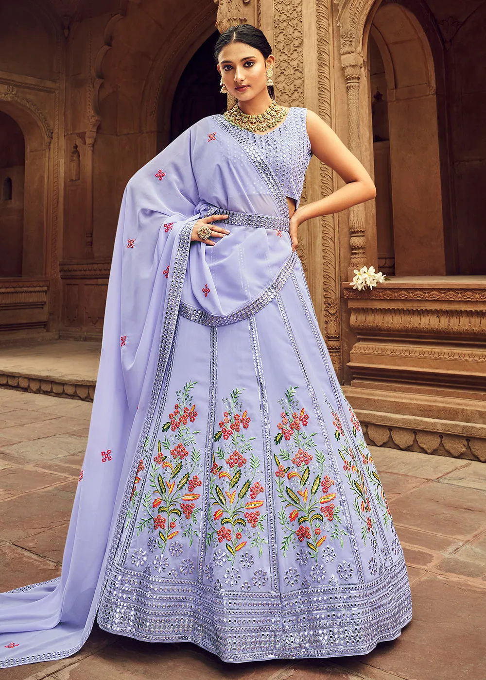 Charming Lavender Bridesmaid Georgette Wedding Lehenga Choli